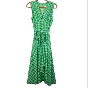 Shoshanna Green Gingham Checkered Midi Sun Dress